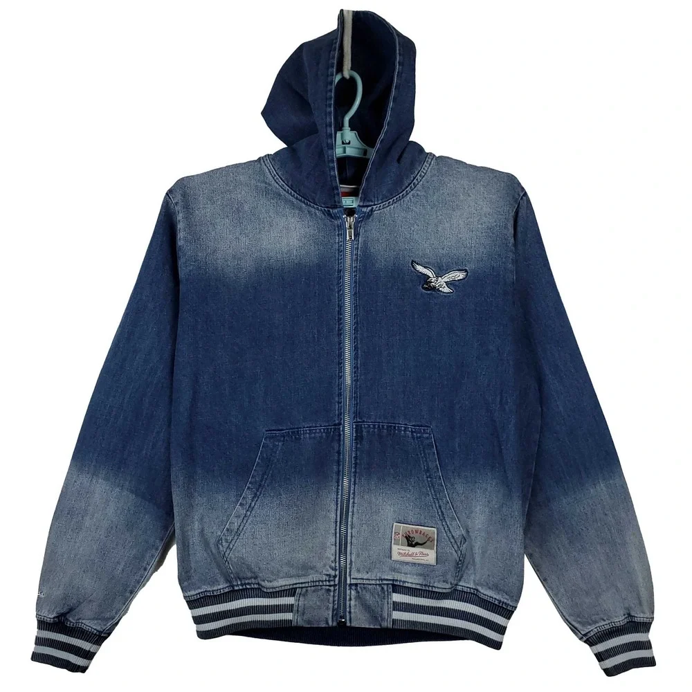 Philadelphia Eagles Mitchell & Ness NFL XL XLarge Jacket Blue Denim‎ NWT